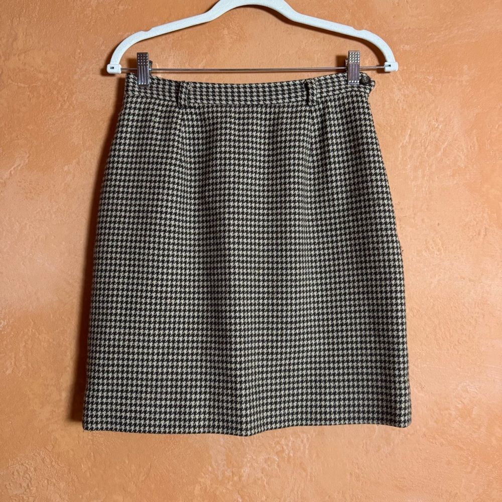 Vintage Ralph Lauren Houndstooth Wool Skirt Made in USA Size 8 Brown Tan